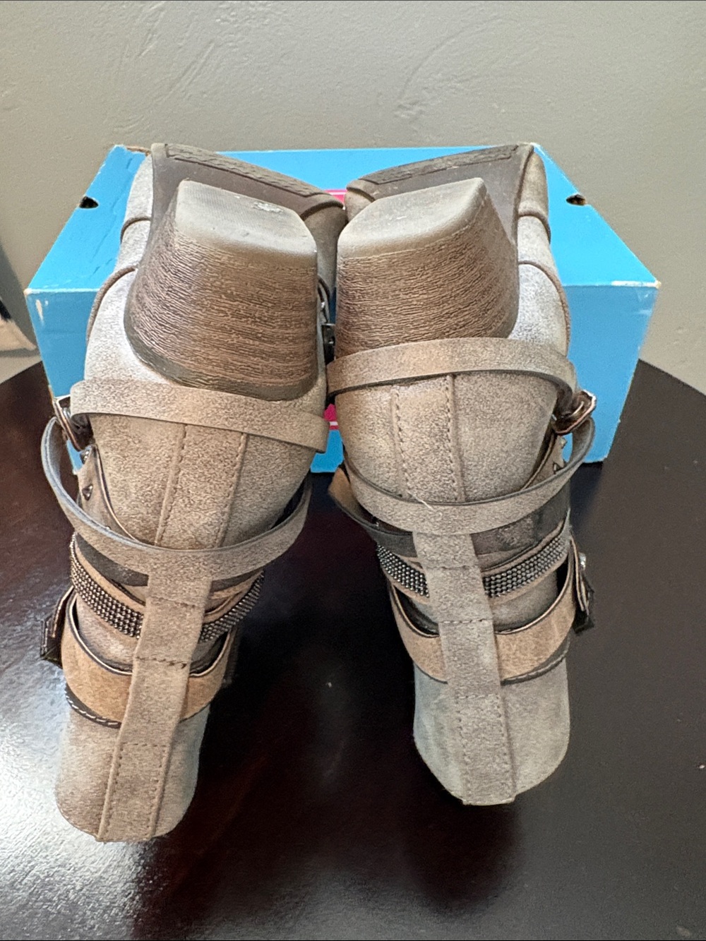 pop Heidi Grey Multi Women's Ankle Booties with Braided & Studded Straps Size 8 - Picture 7 of 7
